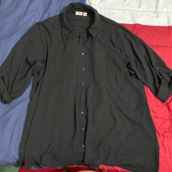 Cato 3/4 Sleeve Sheer Black Button Up Blouse - Picture 3 of 7